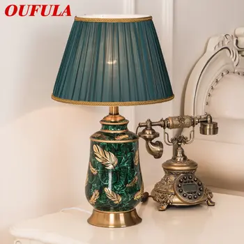 Современная Зеленая керамическая настольная лампа OUFULA, светодиодная китайская креативная роскошная прикроватная тумбочка для домашнего декора гостиной спальни
