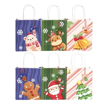 сумка-тоут 12шт Рождественская сумка Крафт-бумажный пакет Упаковочный бумажный пакет Квадратная подарочная сумка для рождественской вечеринки