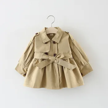 Тренч для маленьких девочек, хлопковая куртка с длинными рукавами, кардиган с лацканами, верхняя одежда, Ветровка для малышей, пальто, детская одежда от 1 до 8 лет