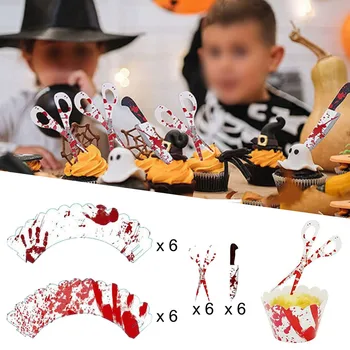 Украшение для вечеринки в честь Хэллоуина, Кровавый ручной торт вокруг и открытка на ночь Хэллоуина