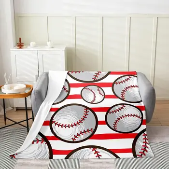 Флисовое одеяло на молнии для бейсбола, мультяшное одеяло для спортивной игры в теннис для взрослых и подростков, комната в красную геометрическую полоску