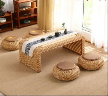 Чайный столик из риса татами в японском стиле дзен в стиле дзен с плавающим окном, чайный столик с подоконником из риса на балконе, маленький низкий