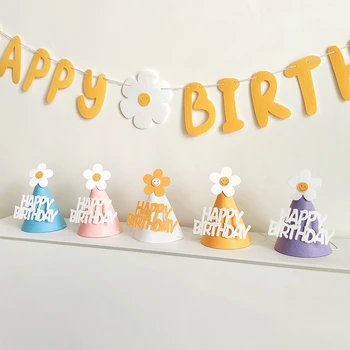 Шляпа для вечеринки в честь дня рождения в Корее, фетровая шляпа, креативный реквизит для торта с ромашками, детский душ, принадлежности для головных уборов на день рождения для мальчиков и девочек