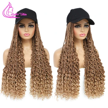 Шляпа, парики, косички в стиле бохо с прикрепленной бейсболкой для женщин, парик из длинных синтетических волос в косичках для чернокожих женщин, девочек, черный, коричневый