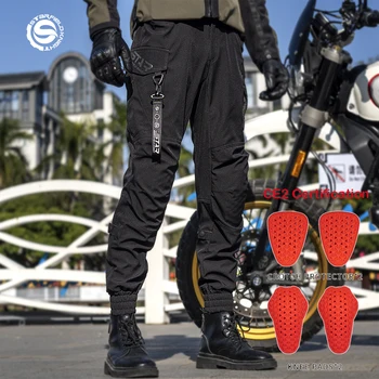 Мужские велосипедные брюки, мотоциклетные брюки, летние дышащие защитные накладки CE2, Черные мотоциклетные брюки, светоотражающие S-5XL